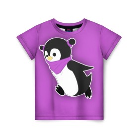 Детская футболка 3D с принтом Penguin purple в Кировске, 100% гипоаллергенный полиэфир | прямой крой, круглый вырез горловины, длина до линии бедер, чуть спущенное плечо, ткань немного тянется | Тематика изображения на принте: cartoon | penguin | purple | милый | мультик | мультфильм | пингвин | рисунок | фиолетовый