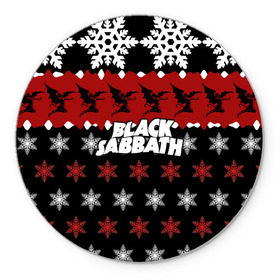 Коврик круглый с принтом Праздничный Black Sabbath в Кировске, резина и полиэстер | круглая форма, изображение наносится на всю лицевую часть | black sabbath | группа | новогодний | новый год | рождество | свитер | снежинки | хард рок | хеви метал