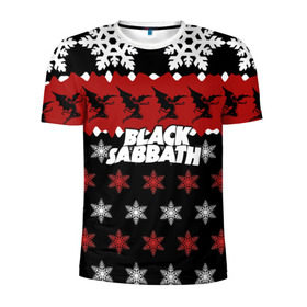 Мужская футболка 3D спортивная с принтом Праздничный Black Sabbath в Кировске, 100% полиэстер с улучшенными характеристиками | приталенный силуэт, круглая горловина, широкие плечи, сужается к линии бедра | black sabbath | группа | новогодний | новый год | рождество | свитер | снежинки | хард рок | хеви метал