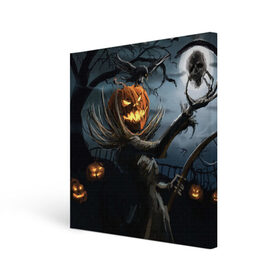 Холст квадратный с принтом Jack в Кировске, 100% ПВХ |  | halloween | pumpkin | witch | ведьма | демон | кот | тыква | хэллоуин | череп