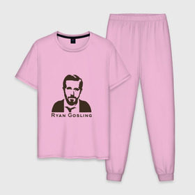 Мужская пижама хлопок с принтом Ryan Gosling в Кировске, 100% хлопок | брюки и футболка прямого кроя, без карманов, на брюках мягкая резинка на поясе и по низу штанин
 | ryan gosling | райан гослинг