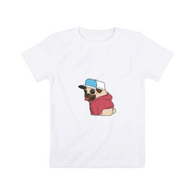 Детская футболка хлопок с принтом футболка с мопсом в Кировске, 100% хлопок | круглый вырез горловины, полуприлегающий силуэт, длина до линии бедер | Тематика изображения на принте: 