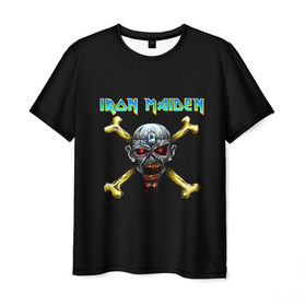 Мужская футболка 3D с принтом Iron Maiden череп и кости в Кировске, 100% полиэфир | прямой крой, круглый вырез горловины, длина до линии бедер | iron maiden | адриан смит | айрон мейден | гроза | группа | дэйв мюррей | железная дева | ирон майден | метал | мрачный | музыка | песни | рок | стив харрис | тяжелый | флаг | хеви | хевиметал