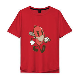 Мужская футболка хлопок Oversize с принтом Хот-дог в Кировске, 100% хлопок | свободный крой, круглый ворот, “спинка” длиннее передней части | bat | hot dog | бандана | бита | сосиска | хот дог