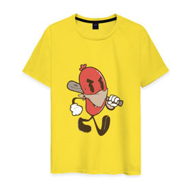 Мужская футболка хлопок с принтом Хот-дог в Кировске, 100% хлопок | прямой крой, круглый вырез горловины, длина до линии бедер, слегка спущенное плечо. | bat | hot dog | бандана | бита | сосиска | хот дог