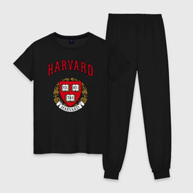 Женская пижама хлопок с принтом Harvard university в Кировске, 100% хлопок | брюки и футболка прямого кроя, без карманов, на брюках мягкая резинка на поясе и по низу штанин | вуз | гарвард | герб | лига плюща | массачусетс | престижный | сша | университет