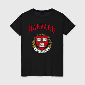 Женская футболка хлопок с принтом Harvard university в Кировске, 100% хлопок | прямой крой, круглый вырез горловины, длина до линии бедер, слегка спущенное плечо | вуз | гарвард | герб | лига плюща | массачусетс | престижный | сша | университет
