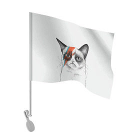 Флаг для автомобиля с принтом Grumpy cat (David Bowie) в Кировске, 100% полиэстер | Размер: 30*21 см | бодиарт | грумпи | дэвид боуи | злой кот | интернет | котей | котик | кошка | мем | мемас | мемчик. | молния на лице | рисунок на лице | сердитый