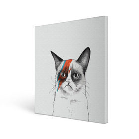 Холст квадратный с принтом Grumpy cat (David Bowie) в Кировске, 100% ПВХ |  | бодиарт | грумпи | дэвид боуи | злой кот | интернет | котей | котик | кошка | мем | мемас | мемчик. | молния на лице | рисунок на лице | сердитый