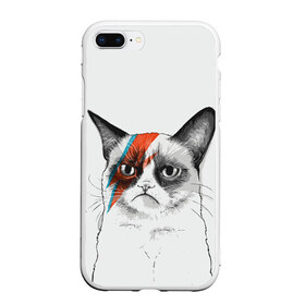Чехол для iPhone 7Plus/8 Plus матовый с принтом Grumpy cat (David Bowie) в Кировске, Силикон | Область печати: задняя сторона чехла, без боковых панелей | бодиарт | грумпи | дэвид боуи | злой кот | интернет | котей | котик | кошка | мем | мемас | мемчик. | молния на лице | рисунок на лице | сердитый