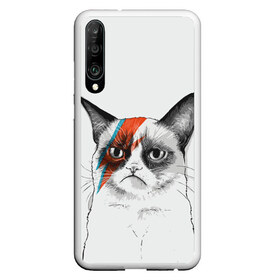 Чехол для Honor P30 с принтом Grumpy cat (David Bowie) в Кировске, Силикон | Область печати: задняя сторона чехла, без боковых панелей | бодиарт | грумпи | дэвид боуи | злой кот | интернет | котей | котик | кошка | мем | мемас | мемчик. | молния на лице | рисунок на лице | сердитый