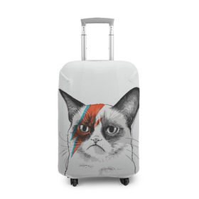 Чехол для чемодана 3D с принтом Grumpy cat (David Bowie) в Кировске, 86% полиэфир, 14% спандекс | двустороннее нанесение принта, прорези для ручек и колес | Тематика изображения на принте: бодиарт | грумпи | дэвид боуи | злой кот | интернет | котей | котик | кошка | мем | мемас | мемчик. | молния на лице | рисунок на лице | сердитый