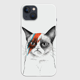 Чехол для iPhone 13 с принтом Grumpy cat (David Bowie) в Кировске,  |  | бодиарт | грумпи | дэвид боуи | злой кот | интернет | котей | котик | кошка | мем | мемас | мемчик. | молния на лице | рисунок на лице | сердитый