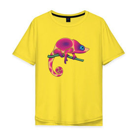 Мужская футболка хлопок Oversize с принтом Хамелеон в Кировске, 100% хлопок | свободный крой, круглый ворот, “спинка” длиннее передней части | hameleon | животные | хамелеон | ящер | ящерица