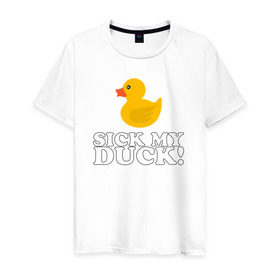 Мужская футболка хлопок с принтом Sick my duck! в Кировске, 100% хлопок | прямой крой, круглый вырез горловины, длина до линии бедер, слегка спущенное плечо. | больная уточка