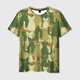 Мужская футболка 3D с принтом Камуфляж в Кировске, 100% полиэфир | прямой крой, круглый вырез горловины, длина до линии бедер | camouflage | cat | камуфляж | кот