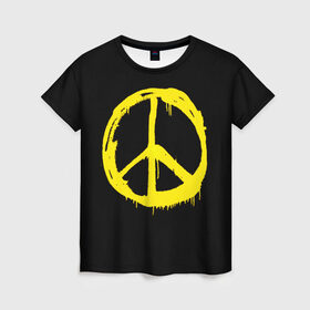 Женская футболка 3D с принтом Peace в Кировске, 100% полиэфир ( синтетическое хлопкоподобное полотно) | прямой крой, круглый вырез горловины, длина до линии бедер | peace | vppdgryphon | арт | краска | мирный | миролюбивый | пацифик | прикольные | хиппи | цветные