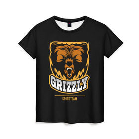 Женская футболка 3D с принтом GTIZZLY(sport team) в Кировске, 100% полиэфир ( синтетическое хлопкоподобное полотно) | прямой крой, круглый вырез горловины, длина до линии бедер | Тематика изображения на принте: bear | grizzly | гризли | медведь | ярость
