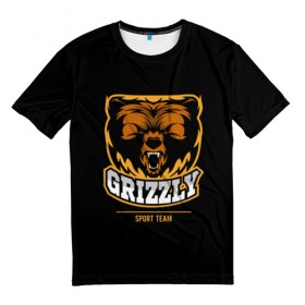 Мужская футболка 3D с принтом GTIZZLY(sport team) в Кировске, 100% полиэфир | прямой крой, круглый вырез горловины, длина до линии бедер | bear | grizzly | гризли | медведь | ярость