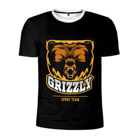 Мужская футболка 3D спортивная с принтом GTIZZLY(sport team) в Кировске, 100% полиэстер с улучшенными характеристиками | приталенный силуэт, круглая горловина, широкие плечи, сужается к линии бедра | Тематика изображения на принте: bear | grizzly | гризли | медведь | ярость