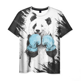 Мужская футболка 3D с принтом Панда боксер в Кировске, 100% полиэфир | прямой крой, круглый вырез горловины, длина до линии бедер | бокс | боксер | панда | панда боксер | спорт