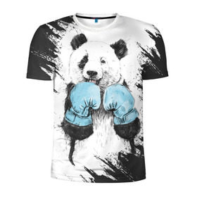 Мужская футболка 3D спортивная с принтом Панда боксер в Кировске, 100% полиэстер с улучшенными характеристиками | приталенный силуэт, круглая горловина, широкие плечи, сужается к линии бедра | Тематика изображения на принте: бокс | боксер | панда | панда боксер | спорт