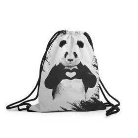 Рюкзак-мешок 3D с принтом Panda love в Кировске, 100% полиэстер | плотность ткани — 200 г/м2, размер — 35 х 45 см; лямки — толстые шнурки, застежка на шнуровке, без карманов и подкладки | Тематика изображения на принте: 14 февраля | love | panda | panda love | день святого валентина | любовь | панда