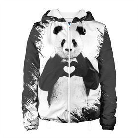 Женская куртка 3D с принтом Panda love в Кировске, ткань верха — 100% полиэстер, подклад — флис | прямой крой, подол и капюшон оформлены резинкой с фиксаторами, два кармана без застежек по бокам, один большой потайной карман на груди. Карман на груди застегивается на липучку | 14 февраля | love | panda | panda love | день святого валентина | любовь | панда