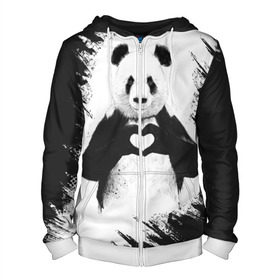 Мужская толстовка 3D на молнии с принтом Panda love в Кировске, 100% полиэстер | длина до линии бедра, манжеты и пояс оформлены мягкой тканевой резинкой, двухслойный капюшон со шнурком для регулировки, спереди молния, по бокам два кармана | 14 февраля | love | panda | panda love | день святого валентина | любовь | панда