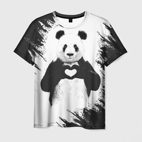 Мужская футболка 3D с принтом Panda love в Кировске, 100% полиэфир | прямой крой, круглый вырез горловины, длина до линии бедер | 14 февраля | love | panda | panda love | день святого валентина | любовь | панда
