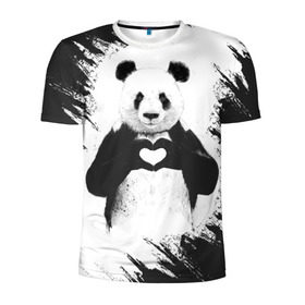 Мужская футболка 3D спортивная с принтом Panda love в Кировске, 100% полиэстер с улучшенными характеристиками | приталенный силуэт, круглая горловина, широкие плечи, сужается к линии бедра | 14 февраля | love | panda | panda love | день святого валентина | любовь | панда