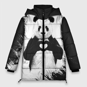 Женская зимняя куртка 3D с принтом Panda love в Кировске, верх — 100% полиэстер; подкладка — 100% полиэстер; утеплитель — 100% полиэстер | длина ниже бедра, силуэт Оверсайз. Есть воротник-стойка, отстегивающийся капюшон и ветрозащитная планка. 

Боковые карманы с листочкой на кнопках и внутренний карман на молнии | 14 февраля | love | panda | panda love | день святого валентина | любовь | панда