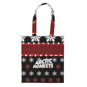 Сумка 3D повседневная с принтом Праздничный Arctic Monkeys в Кировске, 100% полиэстер | Плотность: 200 г/м2; Размер: 34×35 см; Высота лямок: 30 см | алекс тёрнер | арктик | арктические мартышки | гаражный | группа | джейми кук | знак | инди рок | красный | м | манкис | музыка | надпись | ник о мэлли | новогодний | новый год | обезьяна