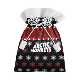 Подарочный 3D мешок с принтом Праздничный Arctic Monkeys в Кировске, 100% полиэстер | Размер: 29*39 см | алекс тёрнер | арктик | арктические мартышки | гаражный | группа | джейми кук | знак | инди рок | красный | м | манкис | музыка | надпись | ник о мэлли | новогодний | новый год | обезьяна