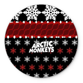 Коврик круглый с принтом Праздничный Arctic Monkeys в Кировске, резина и полиэстер | круглая форма, изображение наносится на всю лицевую часть | Тематика изображения на принте: алекс тёрнер | арктик | арктические мартышки | гаражный | группа | джейми кук | знак | инди рок | красный | м | манкис | музыка | надпись | ник о мэлли | новогодний | новый год | обезьяна