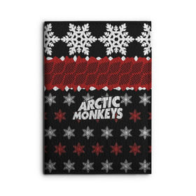 Обложка для автодокументов с принтом Праздничный Arctic Monkeys в Кировске, натуральная кожа |  размер 19,9*13 см; внутри 4 больших “конверта” для документов и один маленький отдел — туда идеально встанут права | Тематика изображения на принте: алекс тёрнер | арктик | арктические мартышки | гаражный | группа | джейми кук | знак | инди рок | красный | м | манкис | музыка | надпись | ник о мэлли | новогодний | новый год | обезьяна