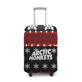 Чехол для чемодана 3D с принтом Праздничный Arctic Monkeys в Кировске, 86% полиэфир, 14% спандекс | двустороннее нанесение принта, прорези для ручек и колес | алекс тёрнер | арктик | арктические мартышки | гаражный | группа | джейми кук | знак | инди рок | красный | м | манкис | музыка | надпись | ник о мэлли | новогодний | новый год | обезьяна