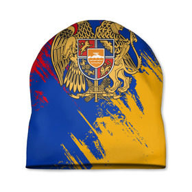 Шапка 3D с принтом Герб и флаг Армении в Кировске, 100% полиэстер | универсальный размер, печать по всей поверхности изделия | армения | герб армении | герб и флаг армении | флаг армении