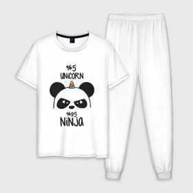 Мужская пижама хлопок с принтом Unicorn ninja в Кировске, 100% хлопок | брюки и футболка прямого кроя, без карманов, на брюках мягкая резинка на поясе и по низу штанин
 | Тематика изображения на принте: panda dab | unicorn ninja
