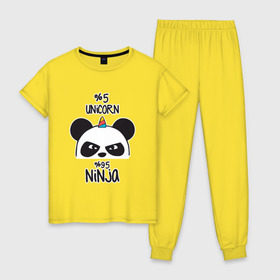 Женская пижама хлопок с принтом Unicorn ninja в Кировске, 100% хлопок | брюки и футболка прямого кроя, без карманов, на брюках мягкая резинка на поясе и по низу штанин | panda dab | unicorn ninja