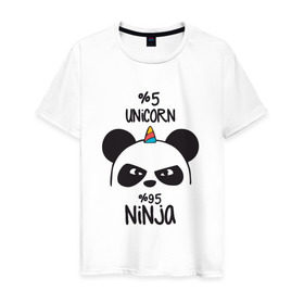 Мужская футболка хлопок с принтом Unicorn ninja в Кировске, 100% хлопок | прямой крой, круглый вырез горловины, длина до линии бедер, слегка спущенное плечо. | Тематика изображения на принте: panda dab | unicorn ninja