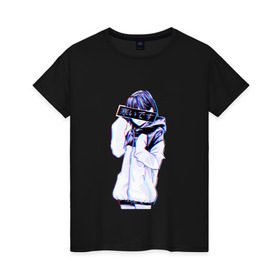 Женская футболка хлопок с принтом Sad Japanese Aesthetic в Кировске, 100% хлопок | прямой крой, круглый вырез горловины, длина до линии бедер, слегка спущенное плечо | 