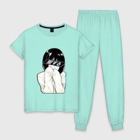 Женская пижама хлопок с принтом LOVE (Japanese) в Кировске, 100% хлопок | брюки и футболка прямого кроя, без карманов, на брюках мягкая резинка на поясе и по низу штанин | люблю