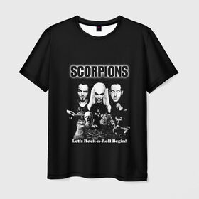 Мужская футболка 3D с принтом Группа Scorpions в Кировске, 100% полиэфир | прямой крой, круглый вырез горловины, длина до линии бедер | Тематика изображения на принте: scorpions | группа | скорпионс | хард | хардрок