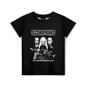 Детская футболка 3D с принтом Группа Scorpions в Кировске, 100% гипоаллергенный полиэфир | прямой крой, круглый вырез горловины, длина до линии бедер, чуть спущенное плечо, ткань немного тянется | scorpions | группа | скорпионс | хард | хардрок
