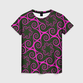 Женская футболка 3D с принтом Розовые цветы в Кировске, 100% полиэфир ( синтетическое хлопкоподобное полотно) | прямой крой, круглый вырез горловины, длина до линии бедер | pink | кружева | лепестки | розовый | спираль | узор | фрактал | цветки | цветок | цветы