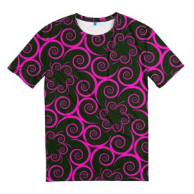 Мужская футболка 3D с принтом Розовые цветы в Кировске, 100% полиэфир | прямой крой, круглый вырез горловины, длина до линии бедер | pink | кружева | лепестки | розовый | спираль | узор | фрактал | цветки | цветок | цветы