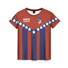 Женская футболка 3D с принтом Atletico Madrid Original #11 в Кировске, 100% полиэфир ( синтетическое хлопкоподобное полотно) | прямой крой, круглый вырез горловины, длина до линии бедер | атлетико мадрид | полосы | эмблема