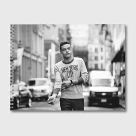 Альбом для рисования с принтом Rami Malek в Кировске, 100% бумага
 | матовая бумага, плотность 200 мг. | Тематика изображения на принте: mr robot | rami malek | мистер робот | рами малек