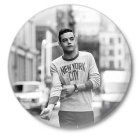 Значок с принтом Rami Malek в Кировске,  металл | круглая форма, металлическая застежка в виде булавки | Тематика изображения на принте: mr robot | rami malek | мистер робот | рами малек